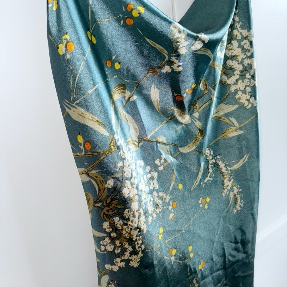 Floral Print Satin Slip Dress Sleepwear Cowl Neck Sz Medium - Picture 8 of 11